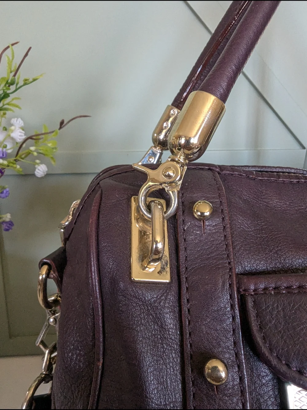 Rebecca Minkoff Plum Leather Shoulder Satchel with Gold Hardware